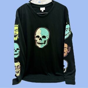 LuLaRoe Men’s  Black Tee Halloween Skull Frankenstein Colorful Logo